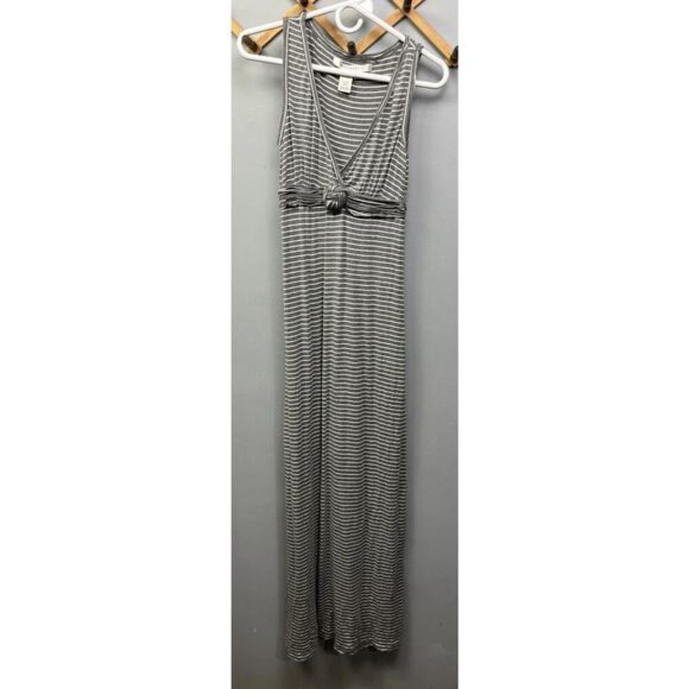 Max Studio‎ Long Maxi Dress Womens Small Gray White Sleeveless V-Neck